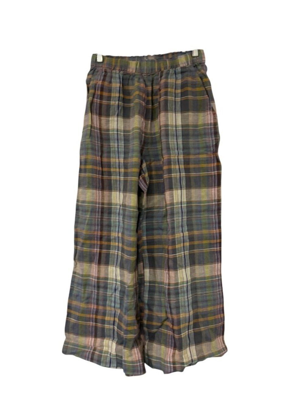 Oysho Womens Wide leg Pants Small Multicolor Plaid checked Linen 0318/193 NWT